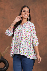 White Watermelon Bliss Cotton Top -Sweeten Up Your Style With Playful Print
